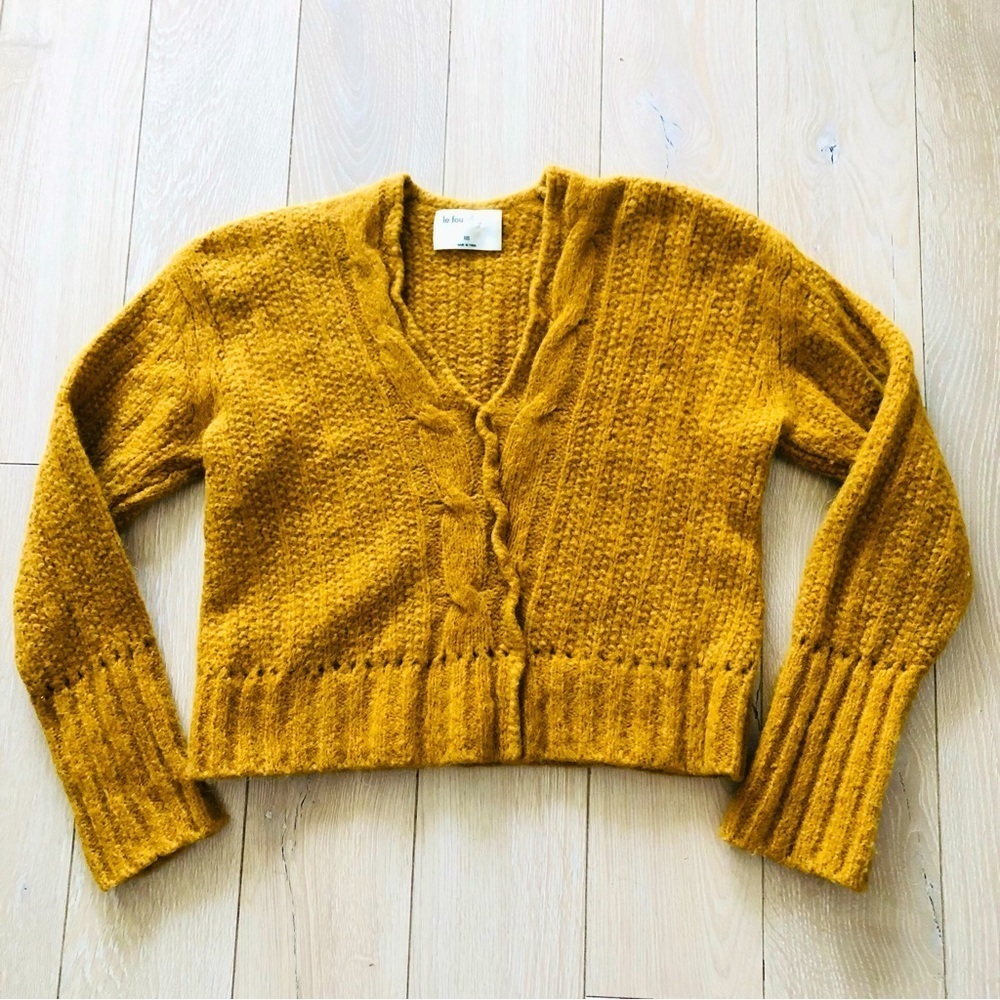 Aritzia Wilfred Le Fou Moreau Alpaca Wool Cable Knit V Neck Sweater Size XXS